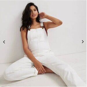 Hatch Collection Denim Maternity Overall in True White